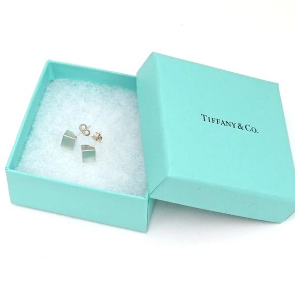 Tiffany & Co. Cube Square Stud Earrings Silver 925 Auth w/Box m1153-3 - Picture 3 of 6